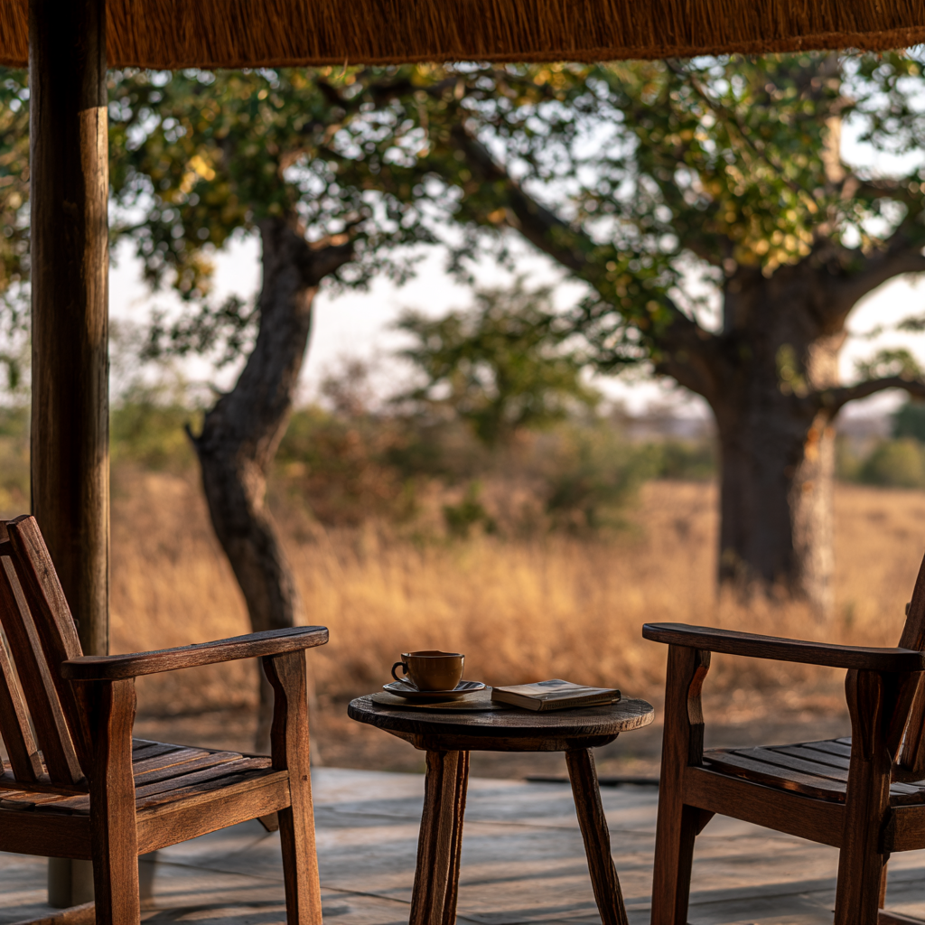 Shaded thatched stoep with bushveld views